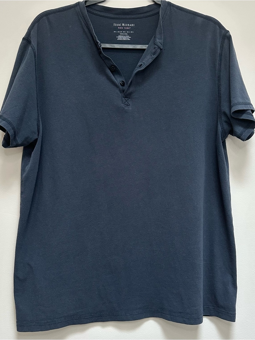 Isaac Mizrahi Navy Short-Sleeve Henley Polo